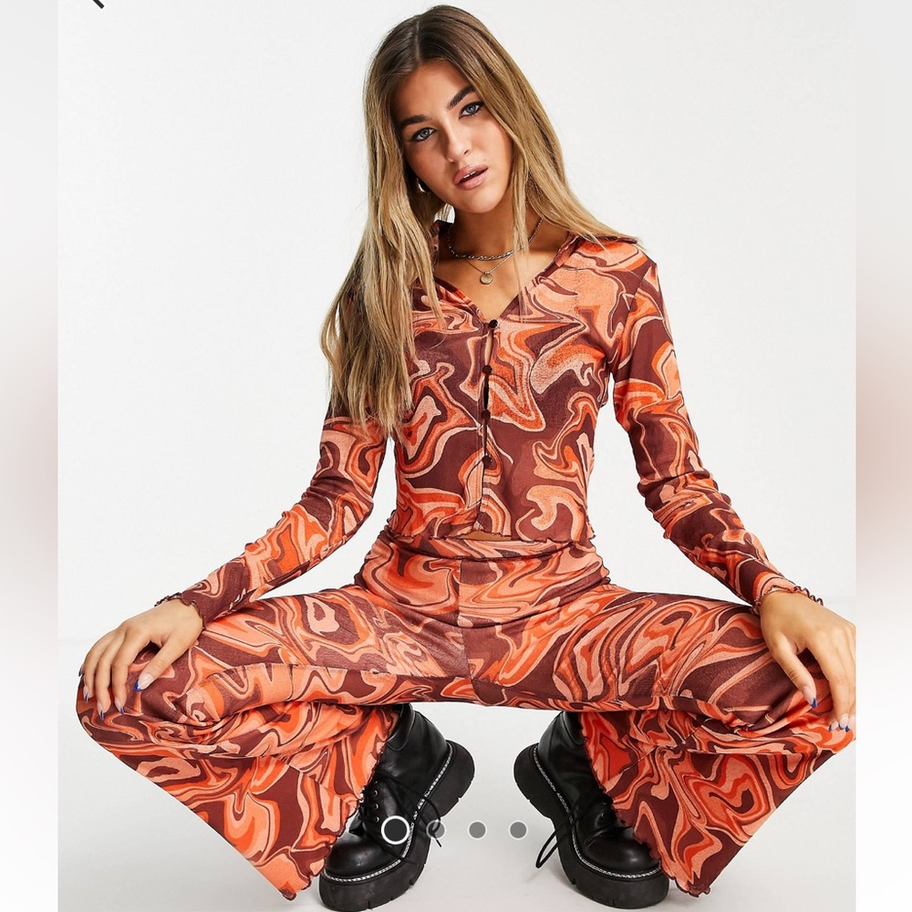 Topshop red swirl print mesh shirt
